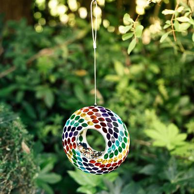 Show full view: Glitzhome Glass Round Mosaic Bird Feeder, Multicolor slide 7 of 10