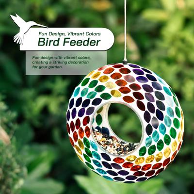 Show full view: Glitzhome Glass Round Mosaic Bird Feeder, Multicolor slide 3 of 10