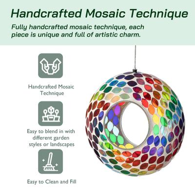 Show full view: Glitzhome Glass Round Mosaic Bird Feeder, Multicolor slide 4 of 10