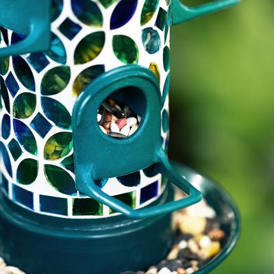 Show full view: Glitzhome Glass Tall Hanging Mosaic Bird Feeder, Blue/Green slide 9 of 9
