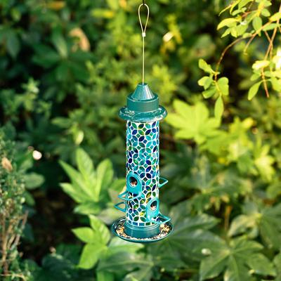 Show full view: Glitzhome Glass Tall Hanging Mosaic Bird Feeder, Blue/Green slide 7 of 9