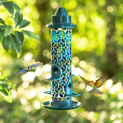 Show full view: Glitzhome Glass Tall Hanging Mosaic Bird Feeder, Blue/Green slide 5 of 9
