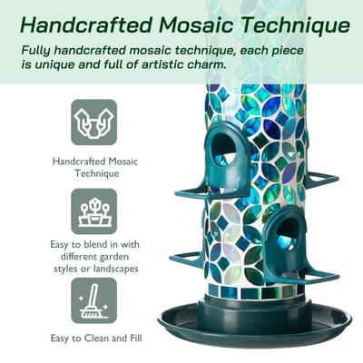 Show full view: Glitzhome Glass Tall Hanging Mosaic Bird Feeder, Blue/Green slide 4 of 9