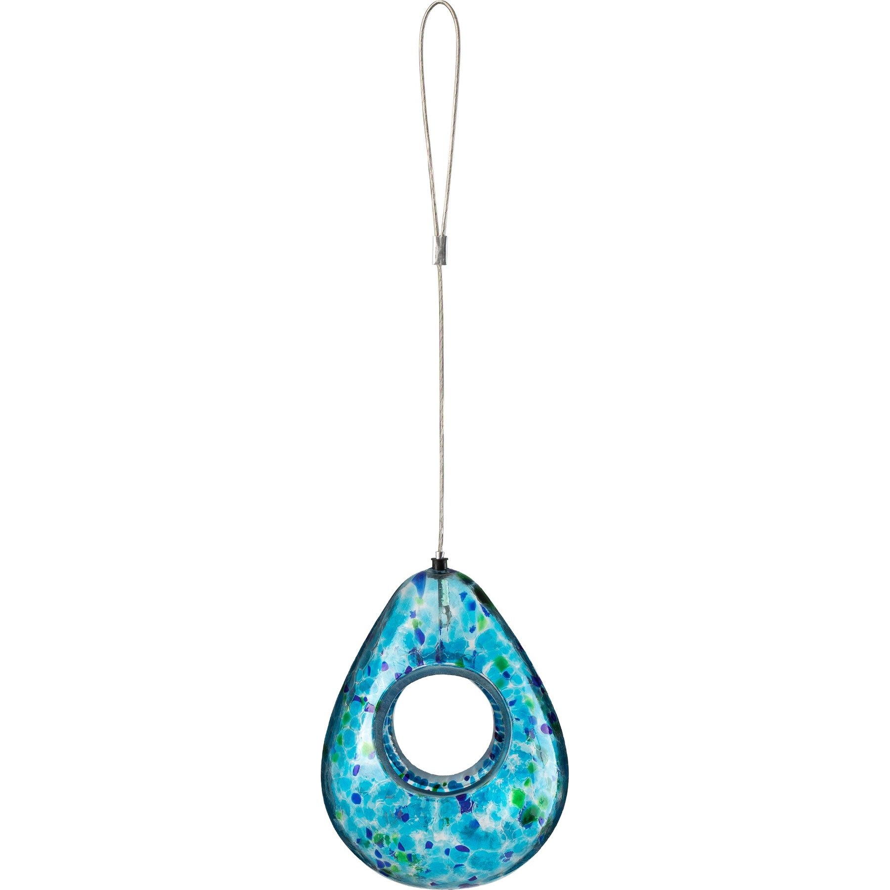 Glitzhome Glass Water Drop Hanging Bird Feeder, Blue