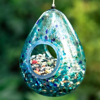 Show full view: Glitzhome Glass Water Drop Hanging Bird Feeder, Blue slide 8 of 9
