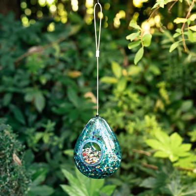 Show full view: Glitzhome Glass Water Drop Hanging Bird Feeder, Blue slide 7 of 9