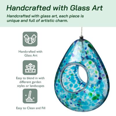 Show full view: Glitzhome Glass Water Drop Hanging Bird Feeder, Blue slide 4 of 9