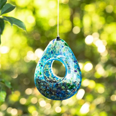 Show full view: Glitzhome Glass Water Drop Hanging Bird Feeder, Blue slide 5 of 9