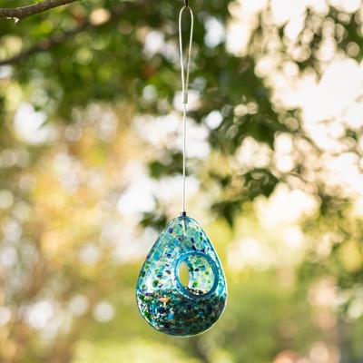 Show full view: Glitzhome Glass Water Drop Hanging Bird Feeder, Blue slide 6 of 9