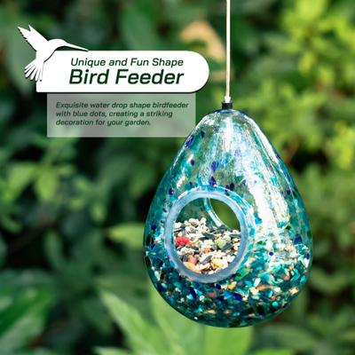Show full view: Glitzhome Glass Water Drop Hanging Bird Feeder, Blue slide 3 of 9