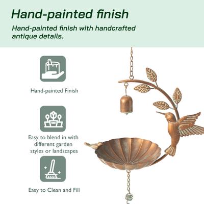 Show full view: Glitzhome Metal Faux Copper Patina Finish Hummingbird Hanging Bird Feeder slide 4 of 9
