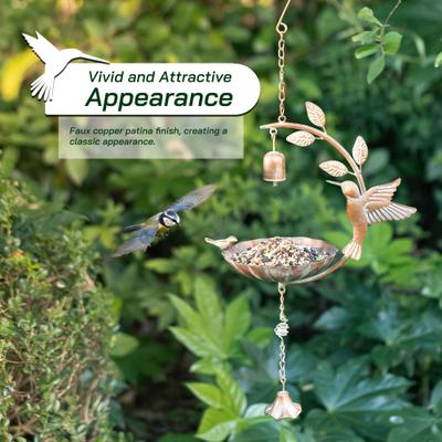 Show full view: Glitzhome Metal Faux Copper Patina Finish Hummingbird Hanging Bird Feeder slide 3 of 9