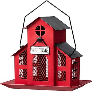 Glitzhome Metal House Hanging Birdfeeder, Red