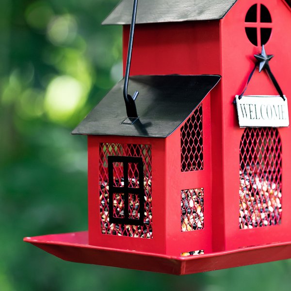 Glitzhome Metal House Hanging Birdfeeder, Red