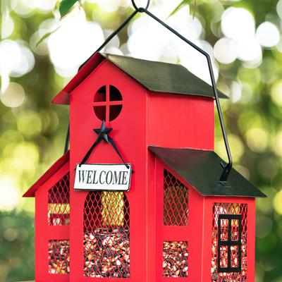 Show full view: Glitzhome Metal House Hanging Birdfeeder, Red slide 6 of 9