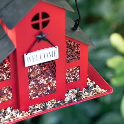 Show full view: Glitzhome Metal House Hanging Birdfeeder, Red slide 7 of 9