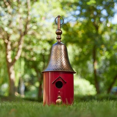 Show full view: Glitzhome Metal Retro Bell Roof Birdhouse, Red slide 5 of 8