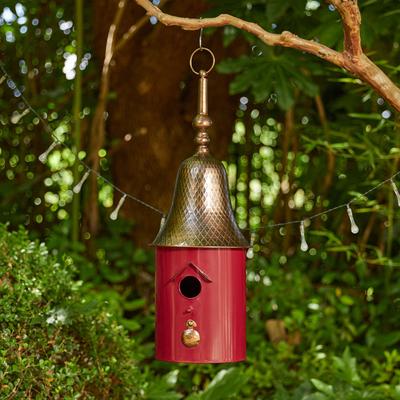 Show full view: Glitzhome Metal Retro Bell Roof Birdhouse, Red slide 3 of 8