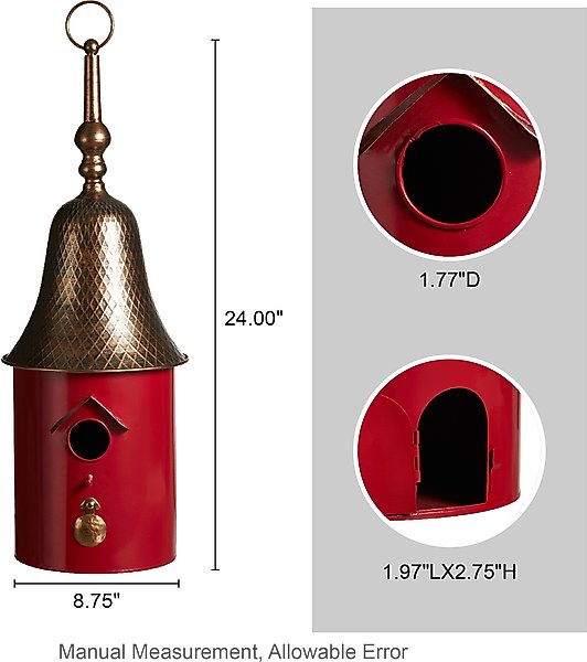 Show full view: Glitzhome Metal Retro Bell Roof Birdhouse, Red slide 2 of 8