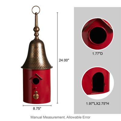 Show full view: Glitzhome Metal Retro Bell Roof Birdhouse, Red slide 2 of 8