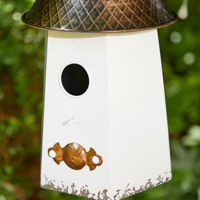 Show full view: Glitzhome Metal Washed Bell Roof Birdhouse, White slide 8 of 8
