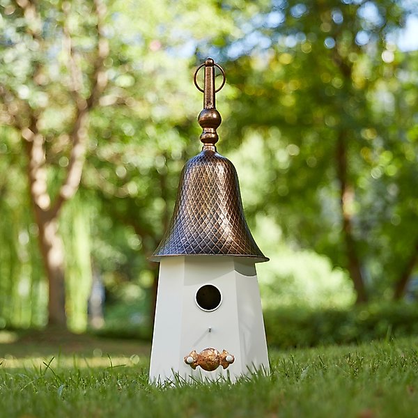 Show full view: Glitzhome Metal Washed Bell Roof Birdhouse, White slide 5 of 8