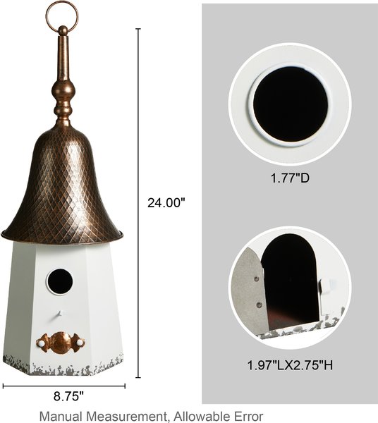 Show full view: Glitzhome Metal Washed Bell Roof Birdhouse, White slide 2 of 8