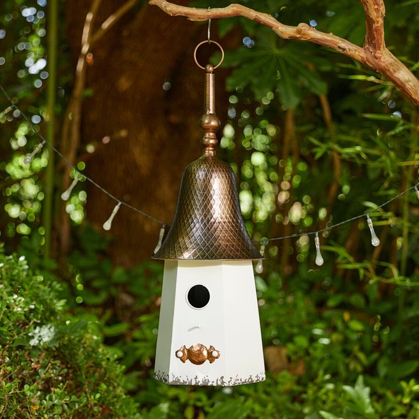 Show full view: Glitzhome Metal Washed Bell Roof Birdhouse, White slide 3 of 8