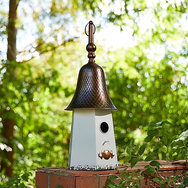 Show full view: Glitzhome Metal Washed Bell Roof Birdhouse, White slide 4 of 8