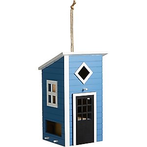 Glitzhome Modern Functional Solid Wood Birdhouse, Blue