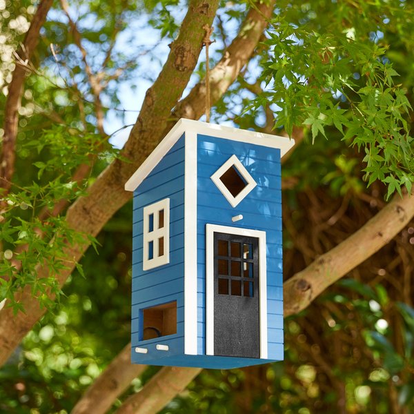 Glitzhome Modern Functional Solid Wood Birdhouse, Blue