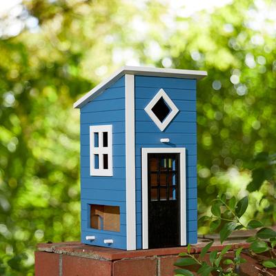 Show full view: Glitzhome Modern Functional Solid Wood Birdhouse, Blue slide 4 of 8