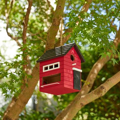 Show full view: Glitzhome Modern Functional Solid Wood Birdhouse, Red slide 5 of 8