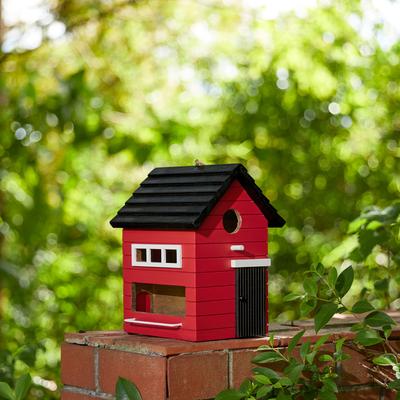 Show full view: Glitzhome Modern Functional Solid Wood Birdhouse, Red slide 4 of 8