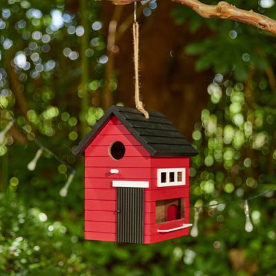 Show full view: Glitzhome Modern Functional Solid Wood Birdhouse, Red slide 3 of 8