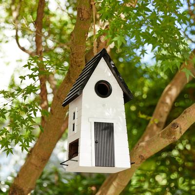 Show full view: Glitzhome Modern Functional Solid Wood Outdoor Garden Birdhouse, White slide 5 of 7