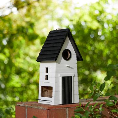 Show full view: Glitzhome Modern Functional Solid Wood Outdoor Garden Birdhouse, White slide 4 of 7