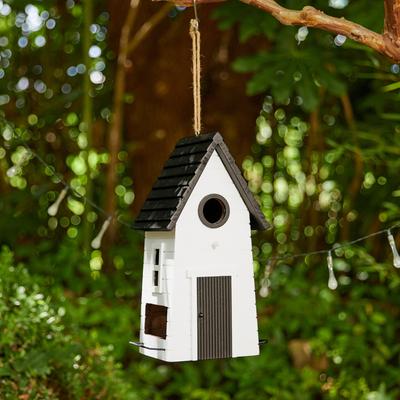 Show full view: Glitzhome Modern Functional Solid Wood Outdoor Garden Birdhouse, White slide 3 of 7
