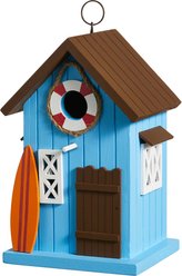 Glitzhome Modern Solid Wood Beach Hut Birdhouse, Blue