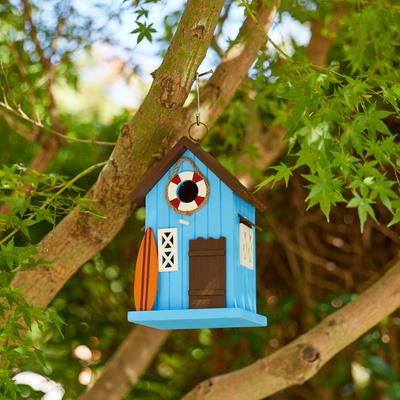 Show full view: Glitzhome Modern Solid Wood Beach Hut Birdhouse, Blue slide 5 of 8