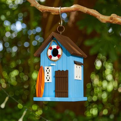 Show full view: Glitzhome Modern Solid Wood Beach Hut Birdhouse, Blue slide 3 of 8