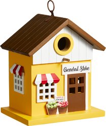 Glitzhome Modern Solid Wood General Store Birdhouse, Yellow