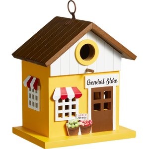 Glitzhome Modern Solid Wood General Store Birdhouse, Yellow