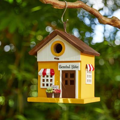 Show full view: Glitzhome Modern Solid Wood General Store Birdhouse, Yellow slide 3 of 8