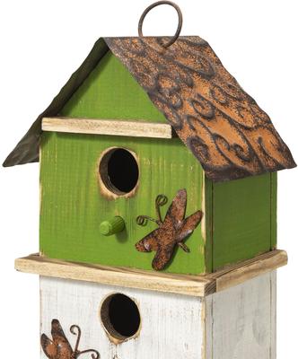 Show full view: Glitzhome Multicolored Distressed Solid Wood Three-Story Villa Decorative Outdoor Garden Birdhouse, Green slide 6 of 9