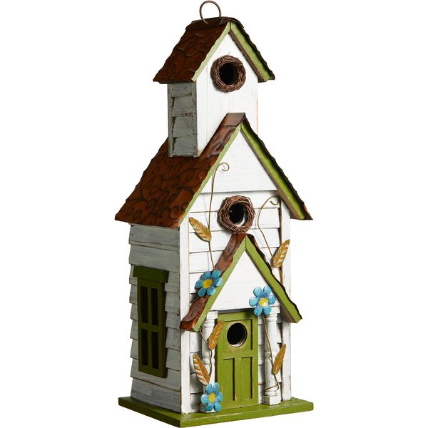 Glitzhome Solid Wood Rustic Bird House, 9.06-in