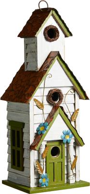 Show full view: Glitzhome Oversized Distressed Solid Wood 3-Story Villa Birdhouse, White & Green slide 1 of 8
