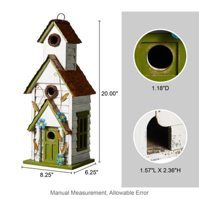 Show full view: Glitzhome Oversized Distressed Solid Wood 3-Story Villa Birdhouse, White & Green slide 2 of 8