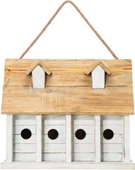 Glitzhome Oversized Distressed Solid Wood Cottage Birdhouse with Natural Wood Roof, White