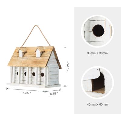 Show full view: Glitzhome Oversized Distressed Solid Wood Cottage Birdhouse with Natural Wood Roof, White slide 2 of 9